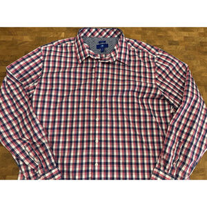 Egara Shirt Men’s 3XLT Red Blue Check Button Up Long Sleeve Stretch Casual